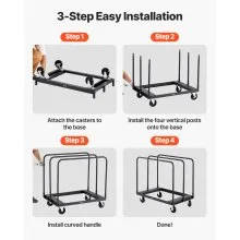 VEVOR Drywall Cart Dolly, 1800 lbs Load Capacity, Steel Panel Truck Cart with 5 inch Swivel Casters, Lumber Drywall Dolly with with Tie-Down Strap & 3 Side Handrails for Factory, Warehouse, Garage, Black