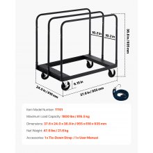 VEVOR Drywall Cart Dolly 816 kg Steel Panel Truck Cart with 3 Side Handrails