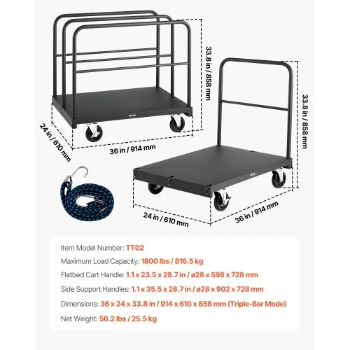 Plaadi- ja platvormkäru 2-in-1, 816 kg, 4 küljetoega — pilt 7