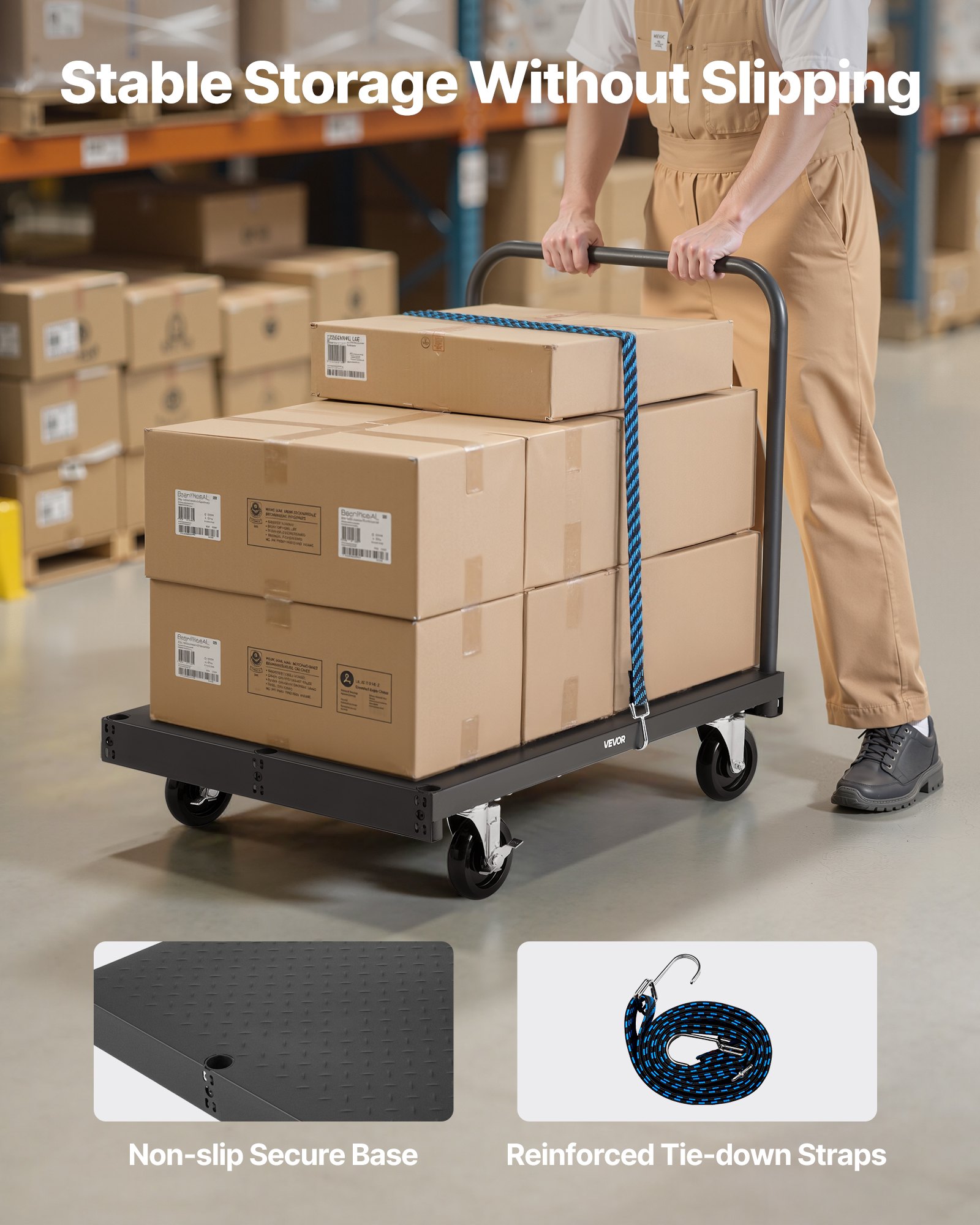 VEVOR Drywall Cart Dolly, 816 kg Load Capacity, 2-in-1 Steel Panel Truck Cart with 12.5 mm Swivel Casters, 91.4 x 61 cm Platform Truck with 4 Side Handrails for Factory, Warehouse, Garage, Black