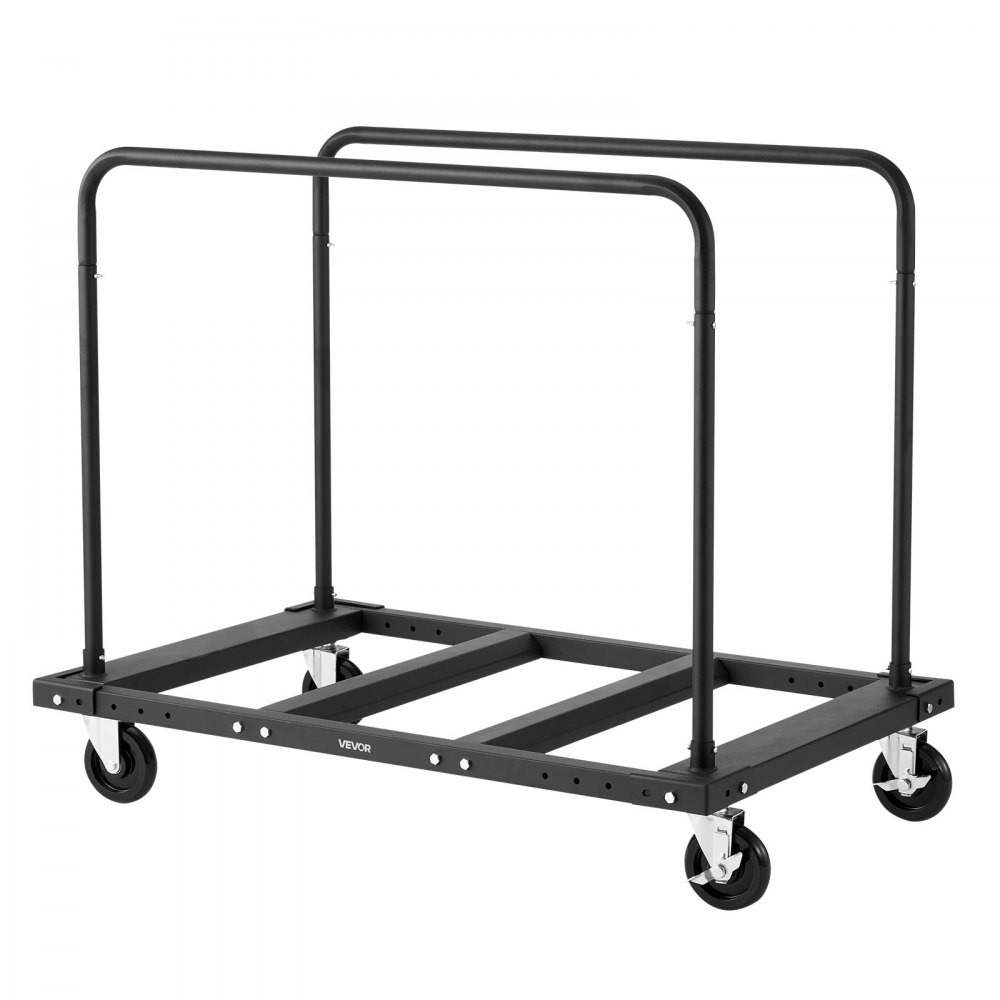 VEVOR Drywall Cart Dolly, 816 kg Load Capacity, Steel Panel Truck Cart with 12.5 mm Swivel Casters, Lumber Drywall Dolly with Tie-Down Strap & 2 Side Handrails for Factory, Warehouse, Garage, Black