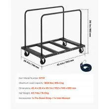 VEVOR Drywall Cart Dolly, 1800 lbs Load Capacity, Steel Panel Truck Cart with 5 inch Swivel Casters, Lumber Drywall Dolly with Tie-Down Strap & 2 Side Handrails for Factory, Warehouse, Garage, Black
