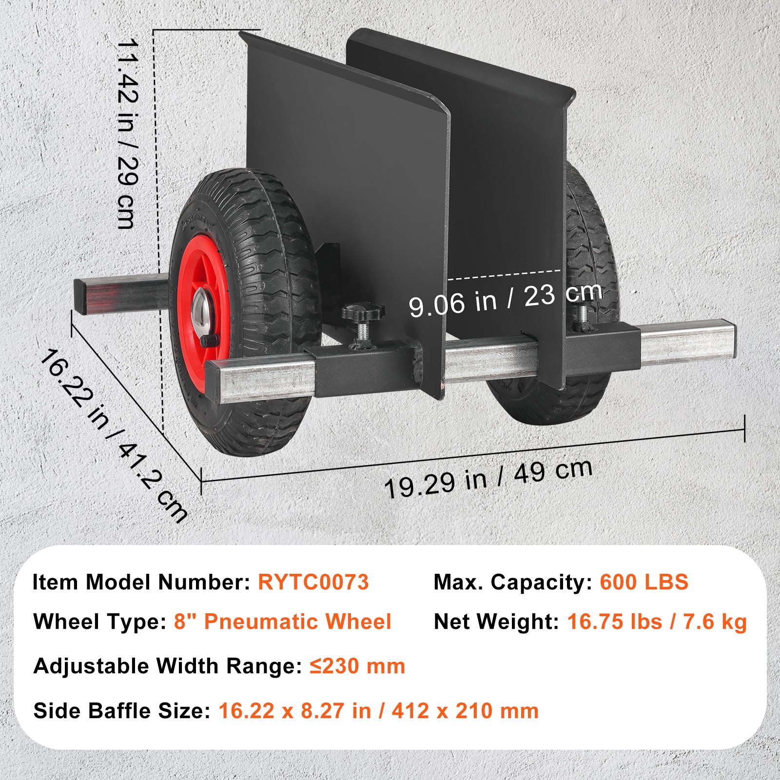 VEVOR Panel Dolly 600 lbs Drywall Door Cart Dolly with 8" Pneumatic Wheel