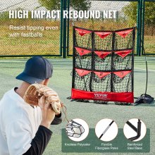VEVOR 9 Hole Baseball Net, 36"x30" Softball Baseball Training Equipment for Hitting Pitching Practice, Φορητό βοήθημα γυμναστικής γρήγορης συναρμολόγησης με τσάντα μεταφοράς, Strike Zone, Ground Stakes, για νέους ενήλικες