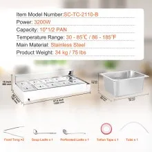 VEVOR Commercial Electric Food Warmer Countertop Buffet 10*12Qt with Glass Shield