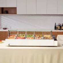 VEVOR Commercial Electric Food Warmer Countertop Buffet 10*12Qt with Glass Shield