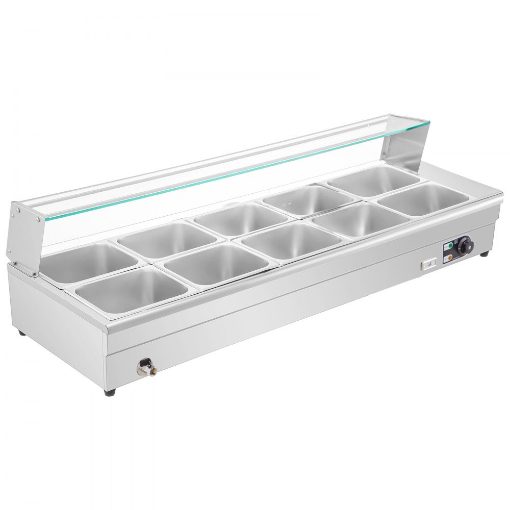 VEVOR Commercial Food Warmer Bain Marie 10x1/2GN 15cm Deep Buffet Pan 2000W