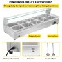 VEVOR Commercial Food Warmer Bain Marie 10x1/2GN 15cm Deep Buffet Pan 2000W