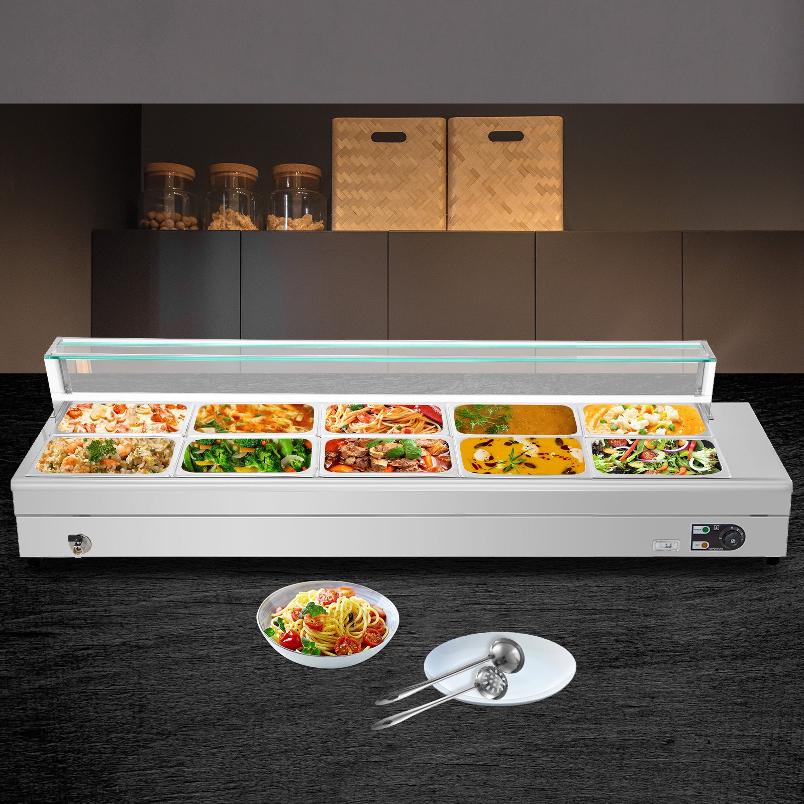VEVOR Commercial Food Warmer Bain Marie 10x1/2GN 15cm Deep Buffet Pan 2000W