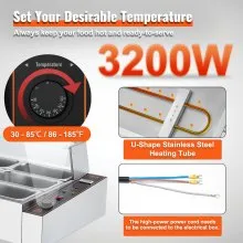 VEVOR 12-Pan Commercial Electric Food Warmer Countertop Buffet 12*8Qt with Glass Shield