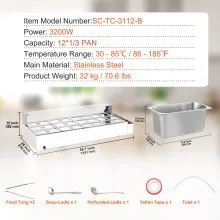 VEVOR 12-Pan Commercial Electric Food Warmer Countertop Buffet 12*8Qt with Glass Shield