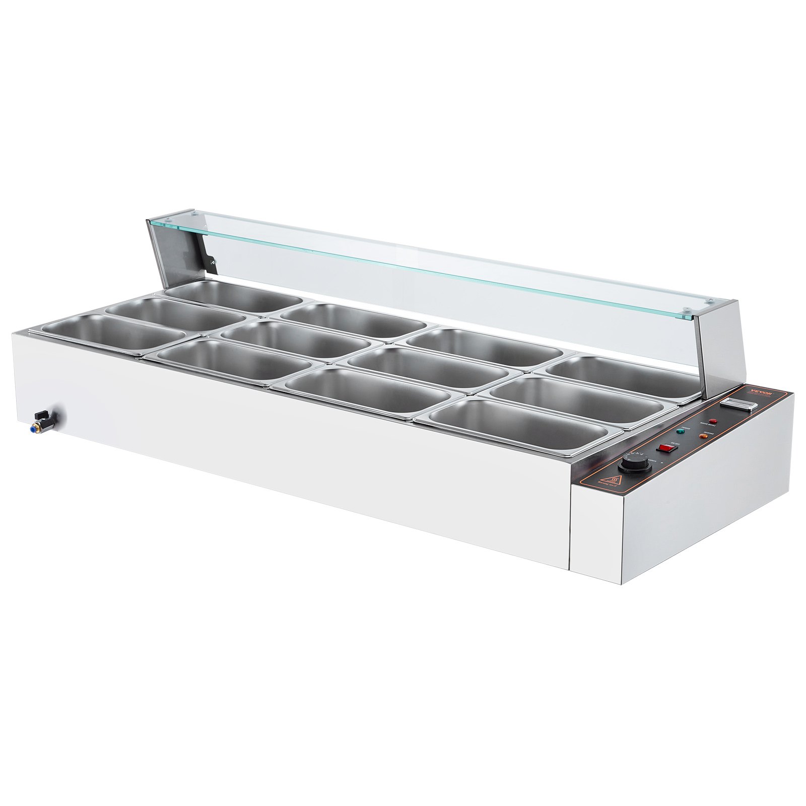 VEVOR 12-Pan Commercial Food Warmer, 12 x 5QT Electric Steam Table with Glass Cover, 3200W Countertop Stainless Steel Buffet Bain Marie w/ Thermometer 86-185°F Temp Control for Catering, Restaurants
