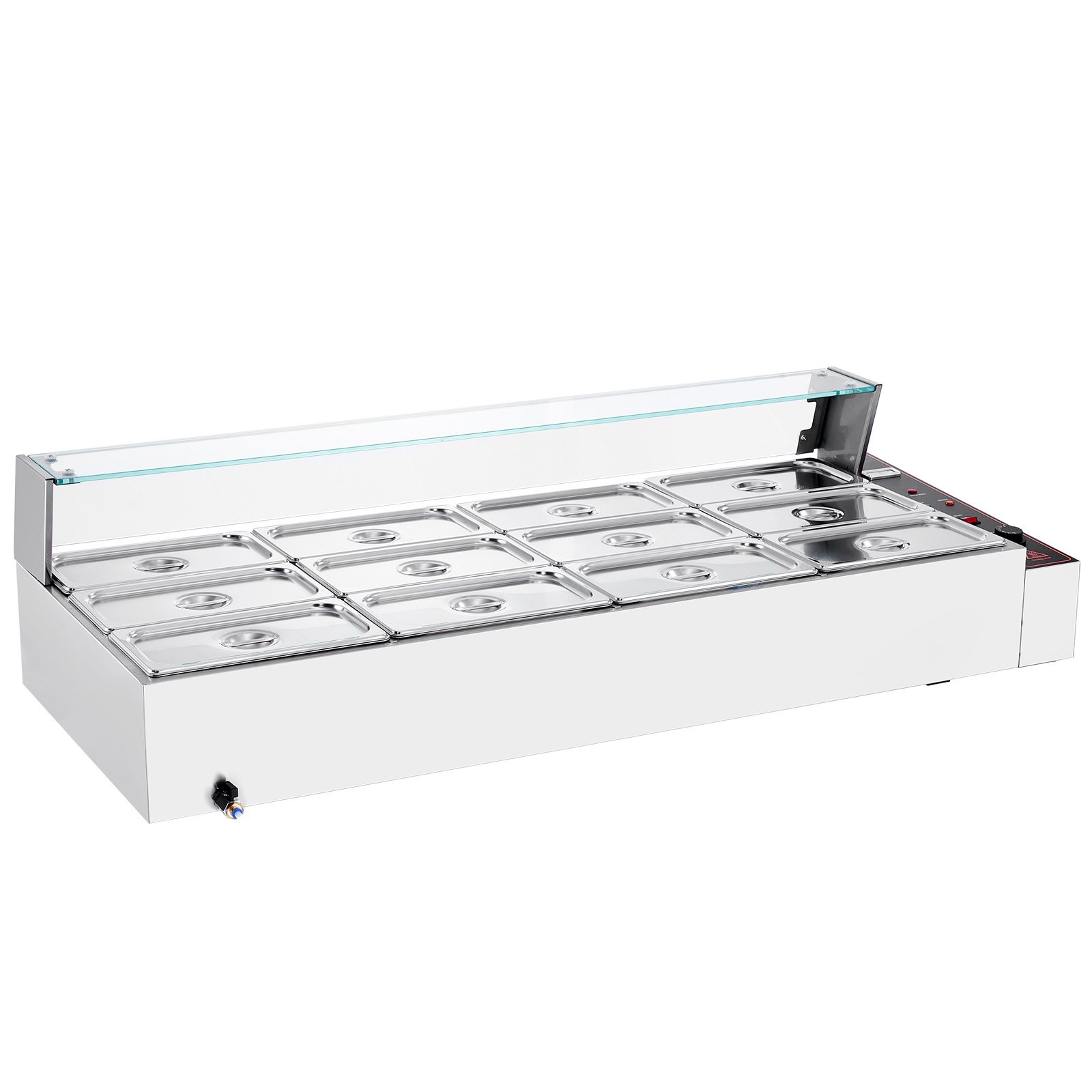 VEVOR 12-Pan Commercial Food Warmer, 12 x 5QT Electric Steam Table with Glass Cover, 3200W Countertop Stainless Steel Buffet Bain Marie w/ Thermometer 86-185°F Temp Control for Catering, Restaurants