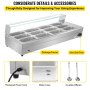 VEVOR 110V Bain Marie Food Warmer 12 Pan x 1/3 GN, Food Grade Stainelss Steel Commercial Food Steam Table 6-Inch Deep, 1500W Electric Countertop Food Warmer 84 Quart with Tempered Glass Shield