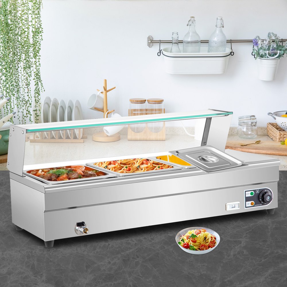 VEVOR Commercial Food Warmer Bain Marie Buffet Tray 3 Pans 325x265x150mm 1500W