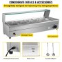 VEVOR Commercial Food Warmer, 5 x 1/2 Pans, 44 Qt Electric Bain Marie with 6" Deep Pans, Stainless Steel Steam Table with Tempered Glass Shield, 1500W Countertop Buffet Warmer with Lids & Ladles, 110V