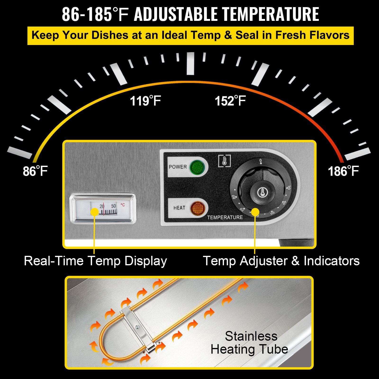 Commercial Food Warmer Bain Marie 5 x 1/2GN 15cm Deep Buffet Pan Stainless Steel