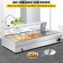 VEVOR 110V Bain Marie Food Warmer 6 Pan x 1/2 GN,Food Grade Stainelss Steel Commercial Food Steam Table 6-Inch Deep, 1500W Electric Countertop Food Warmer 66 Quart with Tempered Glass Shield