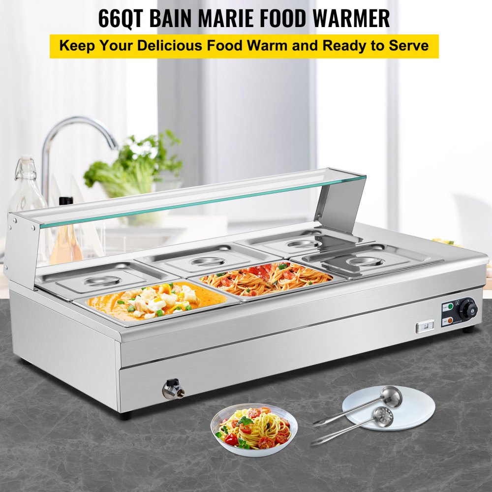 VEVOR Commercial Food Warmer Bain Marie Electric Buffet Pan 6x1/2GN 15cm Deep