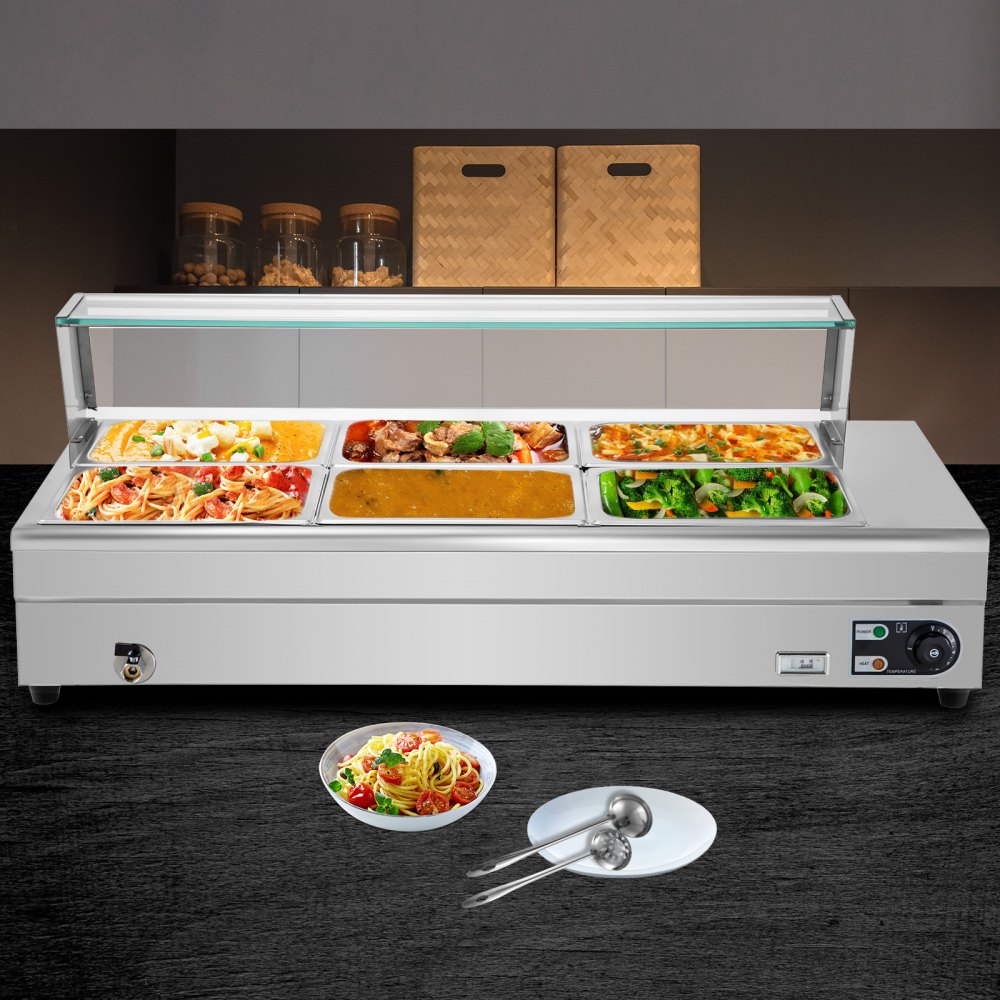 VEVOR Commercial Food Warmer Bain Marie Electric Buffet Pan 6x1/2GN 15cm Deep