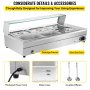 VEVOR Commercial Food Warmer Bain Marie Electric Buffet Pan 6x1/2GN 15cm Deep