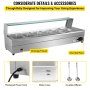 VEVOR 110V Bain Marie Food Warmer 6 Pan x 1/3 GN, Food Grade Stainelss Steel Commercial Food Steam Table 6-Inch Deep, 1500W Electric Countertop Food Warmer 42 Quart with Tempered Glass Shield
