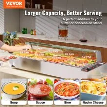 VEVOR Commercial Electric Food Warmer Countertop Buffet 8*12Qt with Glass Shield
