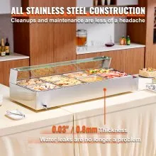 VEVOR Commercial Electric Food Warmer Countertop Buffet 8*12Qt with Glass Shield