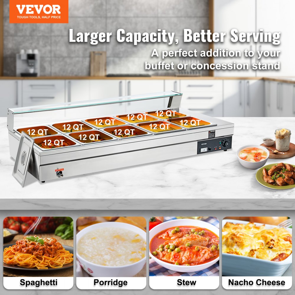 VEVOR Electric Warming Tray 18.9 in. x 10.2 in. Portable Cold Rolled Sheet Heating Tray with Temperature Control, White, Silver
