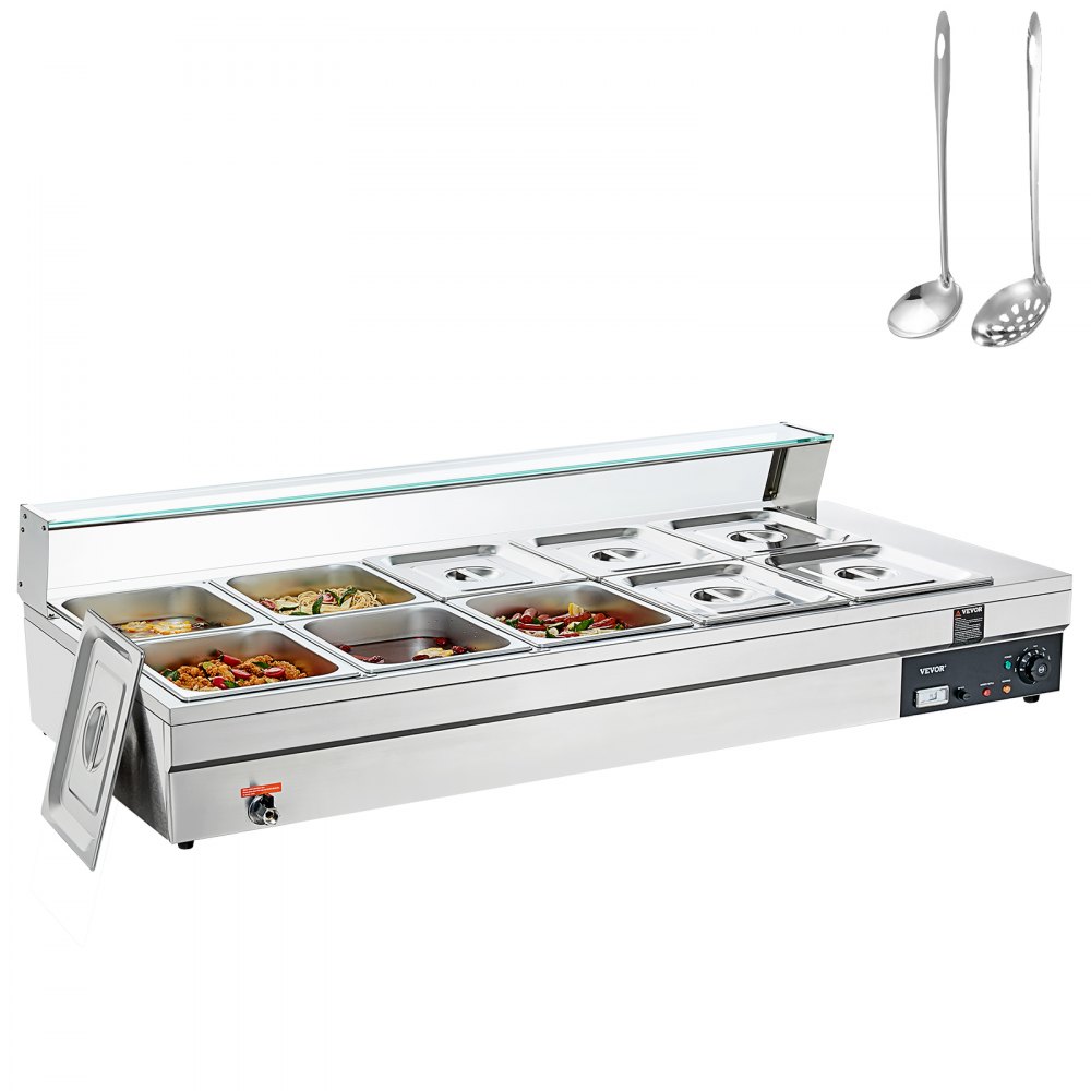 110V 6-Pan Commercial Food Warmer, 1200W Electric Steam Table 15cm