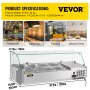 VEVOR Refrigerated Condiment Prep Station, 48-Inch, 10.8Qt Sandwich Prep Table w/ 2 1/3 Pans & 4 1/6 Pans, 146W Salad Bar w/ 304 Stainless Body Tempered Glass Shield Digital Temp Display Auto Defrost