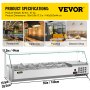 VEVOR Refrigerated Condiment Prep Station, 55-Inch, 13.8Qt Sandwich Prep Table with 3 1/3 Pans & 4 1/6 Pans, 150W Salad Bar with 304 Stainless Body Tempered Glass Shield Digital Temp Display Auto Defr
