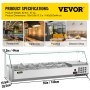 VEVOR Refrigerated Condiment Prep Station, 55-Inch, 13.8Qt Sandwich Prep Table w/ 3 1/3 Pans & 4 1/6 Pans, 150W Salad Bar w/ 304 Stainless Body Tempered Glass Shield Digital Temp Display Auto Defrost