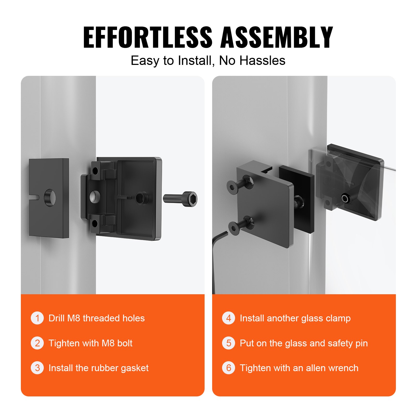 VEVOR Glass Clamp 40 PCS Square Railing Bracket for 0.31"-0.47" (0.8-1.2cm) Glass Black