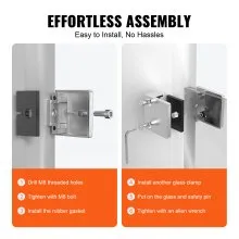 VEVOR Glass Clamp, 4 PCS Square Glass Railing Bracket for 0.31 "-0.47 " Tempered Glass, 304 Stainless Steel Glass Mounting Clamp, Glass Shelf Bracket for Balcony, Garden, Pool, Stair, Silver