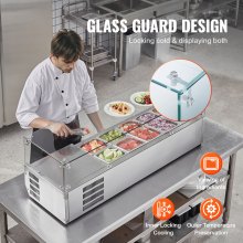 VEVOR Countertop Refrigerated Salad Pizza Prep Station 140 W Glass Guard ETL