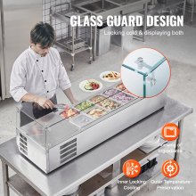VEVOR työtaso jäähdytetty salaatin pizzan valmistusasema 155 W Glass Guard CE