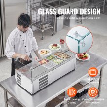 VEVOR työtaso jäähdytetty salaatin pizzan valmistusasema 140 W Glass Guard CE