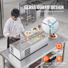 VEVOR Countertop Refrigerated Salad Pizza Prep Station 140 W Glass Guard CE