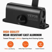 VEVOR Door Closer, Automatic Door Closer Commercial or Residential Use for Door Weights 45 kg, Adjustable Size Hydraulic Buffer Door Closers Heavy Duty Cast Aluminum Body, Easy Install, Black