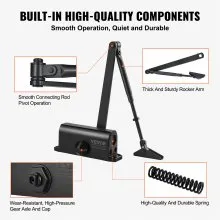 VEVOR Door Closer, Automatic Door Closer Commercial or Residential Use for Door Weights 45 kg, Adjustable Size Hydraulic Buffer Door Closers Heavy Duty Cast Aluminum Body, Easy Install, Black