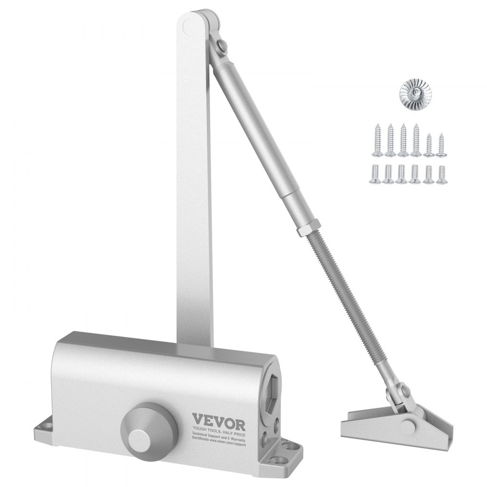 VEVOR Door Closer, Automatic Door Closer Commercial or Residential Use for Door Weights 100 Lbs, Adjustable Size Hydraulic Buffer Door Closers Heavy Duty Cast Aluminum Body, Easy Install, Silver