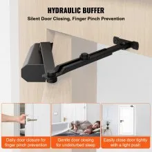 VEVOR Door Closer, Automatic Door Closer Commercial or Residential Use for Door Weights 68 kg, Adjustable Size Hydraulic Buffer Door Closers Heavy Duty Cast Aluminum Body, Easy Install, Black