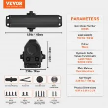 VEVOR Door Closer, Automatic Door Closer Commercial or Residential Use for Door Weights 68 kg, Adjustable Size Hydraulic Buffer Door Closers Heavy Duty Cast Aluminum Body, Easy Install, Black