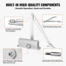 VEVOR Door Closer, Automatic Door Closer Commercial or Residential Use for Door Weights 150 Lbs, Adjustable Size Hydraulic Buffer Door Closers Heavy Duty Cast Aluminum Body, Easy Install, Silver