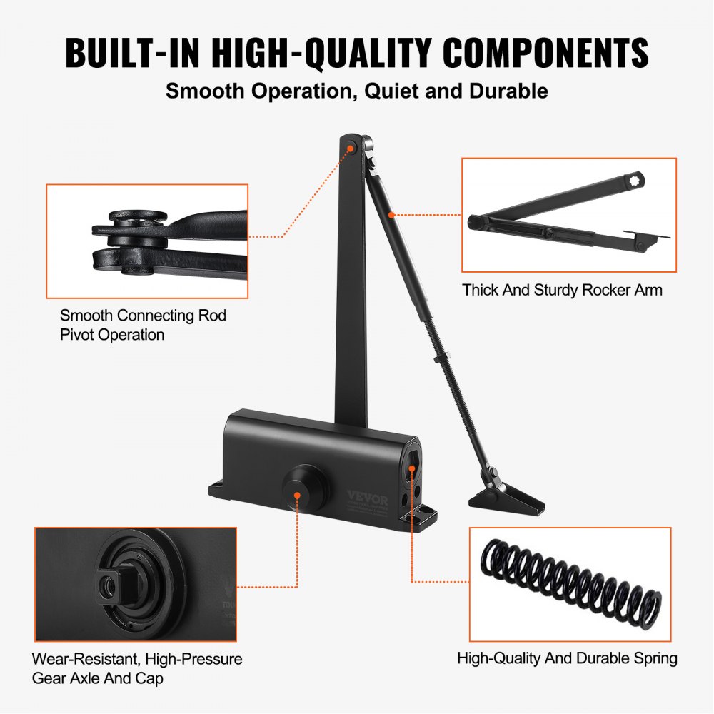 VEVOR Door Closer, Automatic Door Closer Commercial or Residential Use for Door Weights 85 kg, Adjustable Size Hydraulic Buffer Door Closers Heavy Duty Cast Aluminum Body, Easy Install, Black