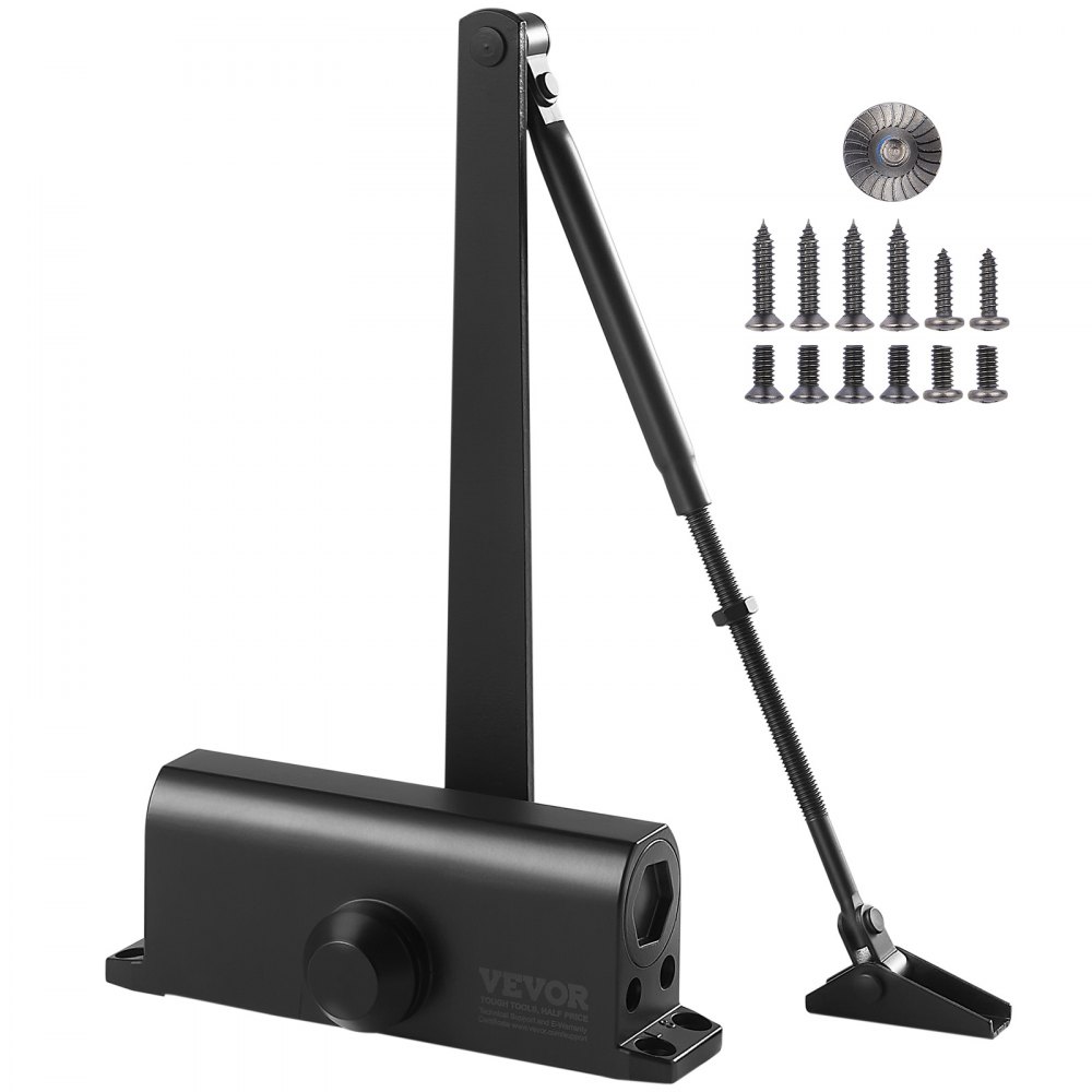 VEVOR Door Closer, Automatic Door Closer Commercial or Residential Use for Door Weights 85 kg, Adjustable Size Hydraulic Buffer Door Closers Heavy Duty Cast Aluminum Body, Easy Install, Black