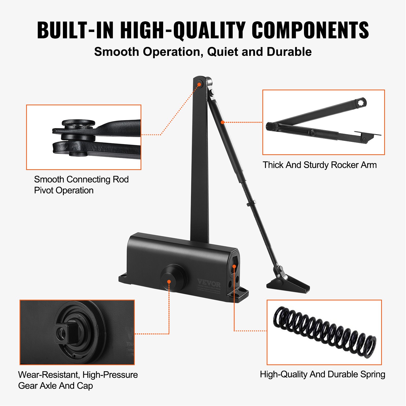 VEVOR Door Closer, Automatic Door Closer Commercial or Residential Use for Door Weights 85 kg, Adjustable Size Hydraulic Buffer Door Closers Heavy Duty Cast Aluminum Body, Easy Install, Black