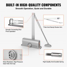 VEVOR Door Closer, Automatic Door Closer Commercial or Residential Use for Door Weights 85 kg, Adjustable Size Hydraulic Buffer Door Closers Heavy Duty Cast Aluminum Body, Easy Install, Silver