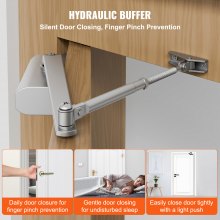 VEVOR Door Closer, Automatic Door Closer Commercial or Residential Use for Door Weights 187 Lbs, Adjustable Size Hydraulic Buffer Door Closers Heavy Duty Cast Aluminum Body, Easy Install, Silver